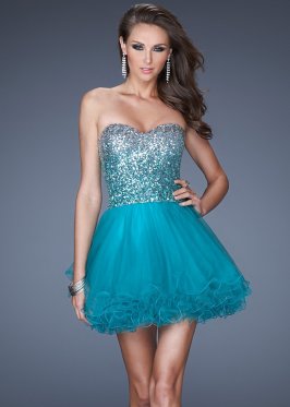 Chic Sweetheart Sequin Blue A-Line Layered Short Dress For Prom